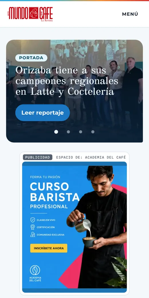 El nuevo sitio de El Mundo del Café en un teléfono.